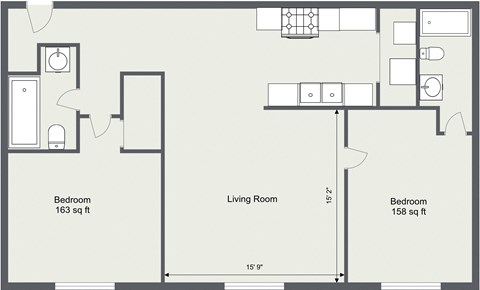 Floor plan for 2 beds, 2 baths, 990 sqft